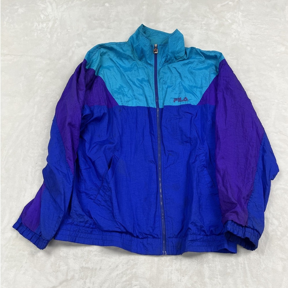 Fila Windbreaker Jacket Mens 42 Blue Colorblock Vintage 90s Full Zip Shell
